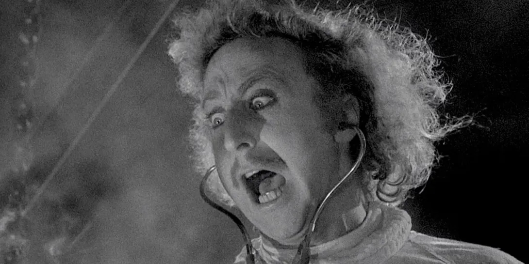 A crazed Dr. Frankenstein from the movie Young Frankenstein.  "It's alive!"